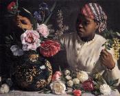 弗雷德里克 巴齐耶 : Jean Frederic African woman with Peonies